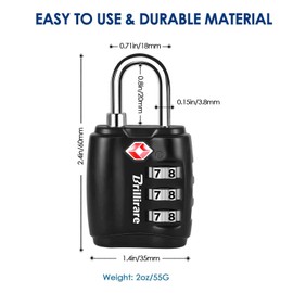 Brillirare Pack of 2 TSA Approved Padlock, Zinc Alloy Travel Combination Suitcase Lock, 3 Digit Luggage Locks, Security Lock Metal for Suitcases, Backpacks, Fence, Gate Black