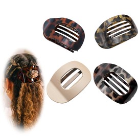 4PCS Leopard Print Flat Claw Clips for Thick Hair – Lay-Flat Hairpins for Women, Secure Hold Hair Clips, Luxurious Daily Styling Accessories Gift Set (Red, Green, Gray, Beige)