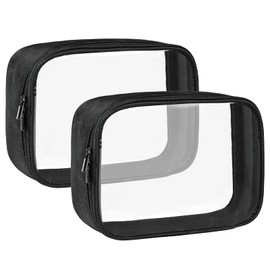 Moyad TSA Approved Clear Toiletry Bag, 2 Pack Quart Size 3-1-1 Liquids Pouch for Travel, Transparent Makeup & Cosmetic Organizer for Women Men, Black