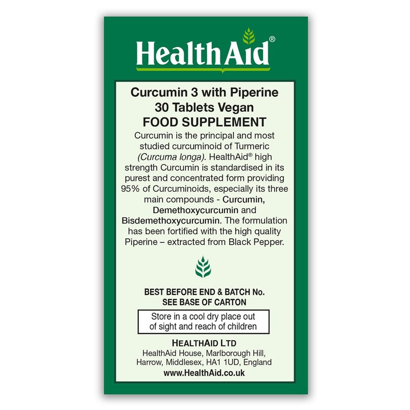 HealthAid Curcumin 3 Vegan Tablets - Pack of 30