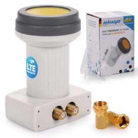 ANKASAT - ANK Premium UV Twin LNB + Weather Protection Cap, 2 Participants for Direct Connection, Heat and Cold Resistant -35° ~ +70°C, Extendible Weather Protection, HDTV, 4K, UHD, LTE Shielding