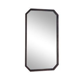 Artloge Modern Octagonal Mirror Decorative: 32x20 inch Mid-Century Mirrored Silver Wall Vanity with Walnut Black Finish Wood Frame for Bedroom, Bathroom, Living Room, Entryway