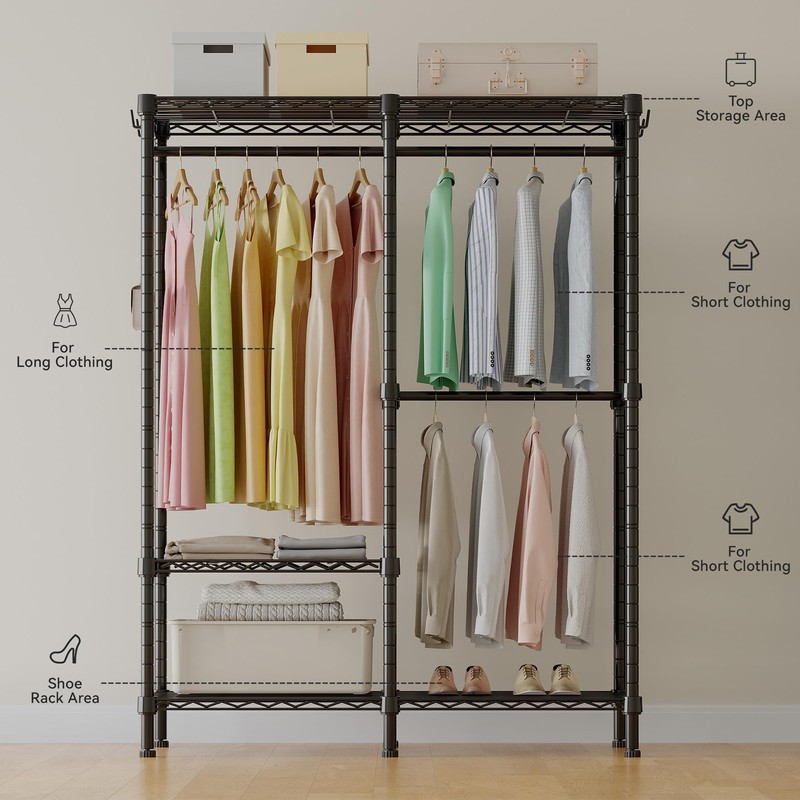 Higeego H18 Garment Rack for Hanging Clothes, 3 Tiers Portable