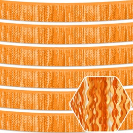 6 Pack 10 Feet Macaron Orange Wave Foil Fringe Garland Metallic Tinsel Streamers Banner Wall Hanging Curtain Backdrop for Parade Floats, Mother's Day, Easter, Wedding, Birthday Party Decoration