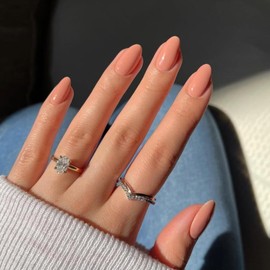 Coral Pink False Nails Short Oval, SXVME Simple Acrylic Press on Nails Short, Orange Fake Nails Short, Natural Glue on Nails Short Almond, Solid Gel Full Cover Stick On Nails For Women Daily Wear