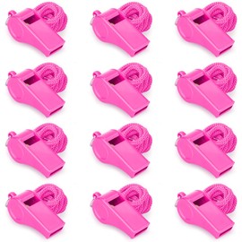 Hipat 12 Pack Pink Loud 120dB Plastic Whistles with Lanyard – High-Pitched Safety Whistle for Sports, Coaching, and Collective Entertainment