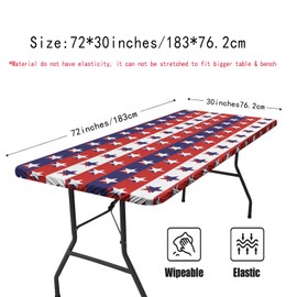 Irisbell Picnic Table Cover with Elastic Edge,Fitted Waterproof 6FT Tablecloth Camping Essentials Patio Garden Windproof Wipeable Table Cloths for Indoor Outdoor (Striped Stars, 30'' x 72'')