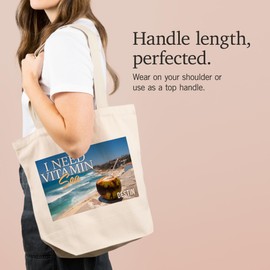 Lantern Press Destin, Florida, I Need Vitamin Sea, Coconut Drink on Beach (100% Cotton Canvas Reusable Tote Bag)