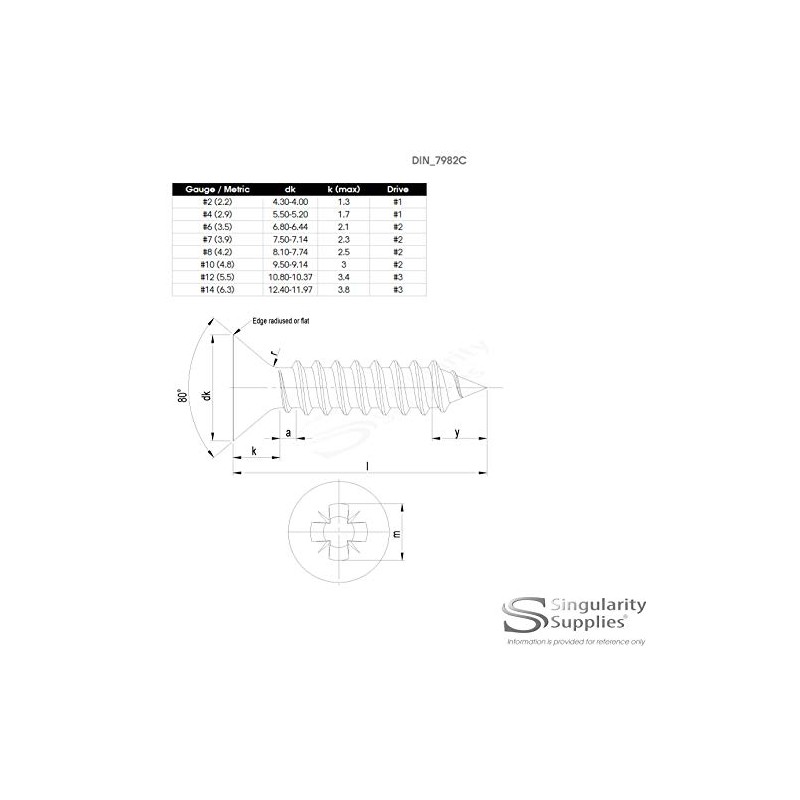 No.6 x 2.5 (3.5mm x 60mm) Pozi Countersunk Self-Tapping Screw