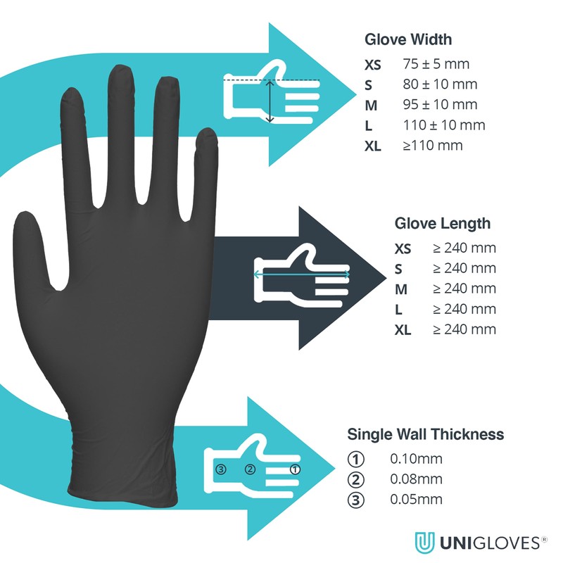 Unigloves Black Pearl Nitrile Examination Gloves - Multipurpose, Powder Free