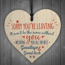 RED OCEAN Sorry You Are Leaving Boss Friends Manager Work Colleagues Leaving New Job Gift Wood Heart Good Luck Sign