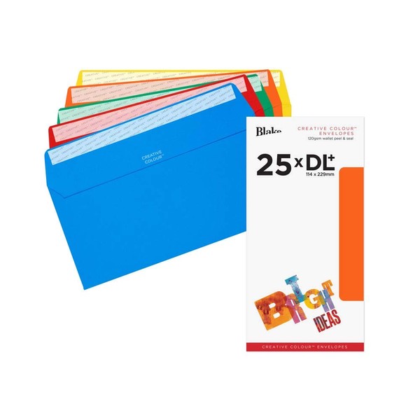Blake Colour 25123 Coloured Envelopes Peel and Seal Assorted Bright