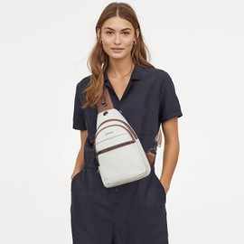 LATMAP Sling Bag For Women Men Crossbody Shoulder Tote Blet Bags Backpack Fanny Pack Travel Purse Faux Leather Beige