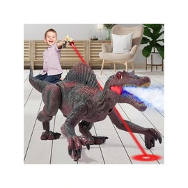 Remote Control Dinosaur Toys For Kids,Light Tracing RC Jurassic Spinosaurus Dinosaur Toys W/Auto Spray And Realistic Light & Roaring,Walking Robot Dinosaur Toys For Boys Girls 3-5 4-7 8-12 - Color: red