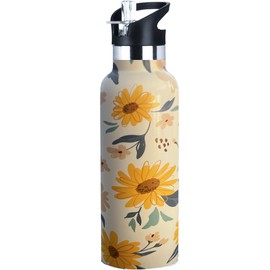 Xinvast Floral Sunflower Water Bottle Adult Kids With Straw Lid Insulated Stainless Steel Travel Mugs for Sport Gym Outdoor 20oz