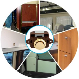 OCGIG 5 PCS Keyless Push Button Catch Door Knob Lock for RV Caravan Cabinet Boat Motor Home Cupboard,Brown Gold