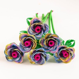 6Pcs Artificial Metal Roses Bouquet,Waterproof Aluminum Frame Fake Flowers for Outdoor Garden Grave Decor, Funeral Memorial, Mother's Day Valentine's Day Gifts