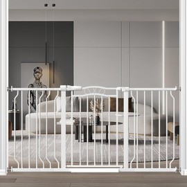 Extra Wide Baby Gate 53.1-62.2 Inch, Pressure Mounted Dog Gate Indoor, Walk Thru Pet Gate for Cat Dog Child,Pet Gates for The House Doorway White