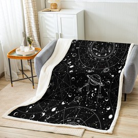 jejeloiu White Sun Moon Fleece Throw Blanket 40"x50" Boho Exotic Plush Blanket for Bed Sofa Couch Bohemian Sherpa Blanket Breathable Galaxy Warm Fuzzy Blanket Room Decor