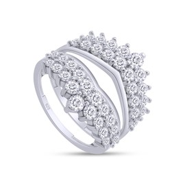 SAVEARTH DIAMONDS 1.90Ct Round Cut Lab Created Moissanite Diamond Double Row Solitaire Enhancer Guard Ring In 14K White Gold Over Sterling Silver (D Color, VVS1 Clarity 1.90 Cttw)-7.5