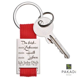 PAKADI Keyring with Engraving "Du bist...Mein Zuhause Mein Halt Mein Leben Ich Liebe Dich" [German Language] Red