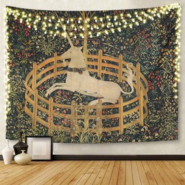 Semtomn Tapestry Artwork Wall Hanging Medieval Vintage Hunting Unicorn Captivity Him Her 60x80 Inches Home Decor Tapestries Mattress Tablecloth Curtain Print