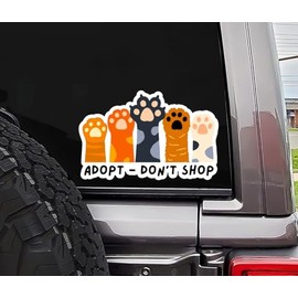 Animal Paw Print Stickers and Decals, Adopt Dont Shop Cat Dog Pet Lover Vinyl Waterproof Car Bumper Truck Window Laptop 5x5 Inches