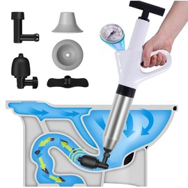 Toilet Unclogger, Toilet Plunger Air Drain Blaster, Drain Clog Remover Tool, Stainless Steel Toilet Pipe Unclogger Plunger Gun for Sink, Toilets, Bathroom, Shower, Kitchen Clogged Pipe - White