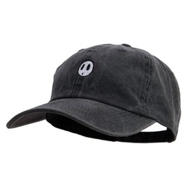 e4Hats.com Mario Shy Face Logo Embroidered Washed Solid Pigment Dyed Cotton Twill Brass Buckle Cap - Black OSFM