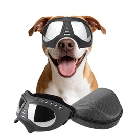 PETLESO Large Dog Goggles, Windproof Snowproof Anti-UV Dog Sunglasses for Medium to Large Breed Eye Protection, Soft Frame with Adjustable Straps, Black