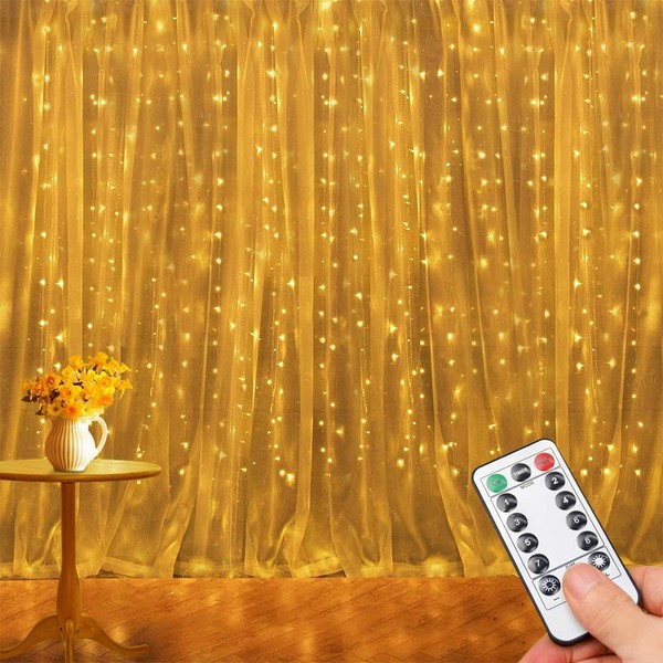 Hoteril LED USB Lichtervorhang 2.4mx1.8m, Lichterketten vorhang mit 8 Modi