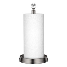 KASUNTO Paper Towel Holder (with Crystal Ball) Steel Paper Towel Holder countertop，Paper Towel Holder Stand for Kitchen Countertops, Bars & Dining Tables,Fits Standard & Jumbo Rolls,Brushed Nickel