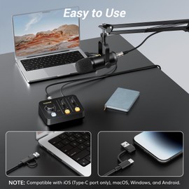 TONOR Podcast Equipment Bundle, Audio Mixer with Dynamic Microphone and Boom Arm Set, XLR Mic with Studio Audio Interface, Desk Mic Arm, All-in-One Pack for Recording, Podcasting, Streaming, POD-1