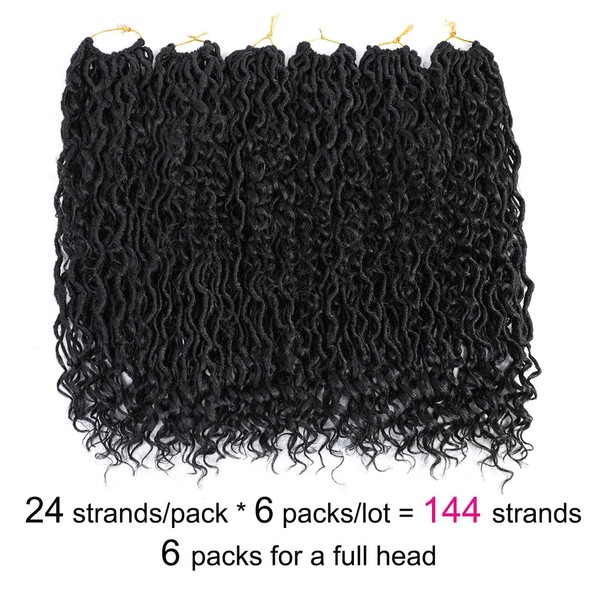 6 Packs Boho Goddess Locs Crochet Hair 18 Inch River Locs Goddess Faux Locs Crochet Hair Wavy Crochet With Curly Hair In Middle And Ends Boho Faux Locs Synthetic Hair Extension（18inch,1B）