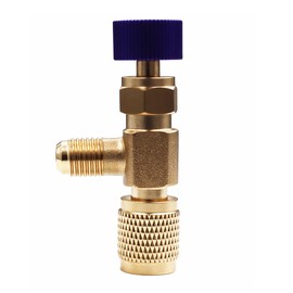 Boginity 1/4-1/4 Fluorine Safety Valve Refrigeration Equipment Fluorine Brass Safety Valve Anti-Fluorine Antifreeze Handle (Side R22 Bottom R22 (1/4-1/4) (Blue))