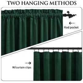StangH Green Velvet Blackout Curtains Luxury Thick Noise Reducing Privacy Room Dividers Thermal Insulated for Dining Living Room Bedroom, Dark Green, W62 x L96, 2 Panels