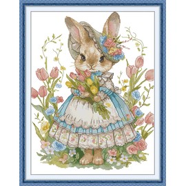 Amiiba Pre Printed Cross Stitch Kits for Adults, Garden Story 14ct Stamped Embroidery Kits DIY Wall Art Decor for Beginners Kids