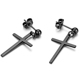 Bulckrew Stainless Steel Black Cross Dangle Stud Earrings for Men Women