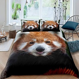 Red Panda Duvet Cover Cute Panda Bedding Set for Kids Boys Girls Wild Animal Decor Comforter Cover Jungle Wildlife Style Bedspread Cover Bedroom 2Pcs Single Size