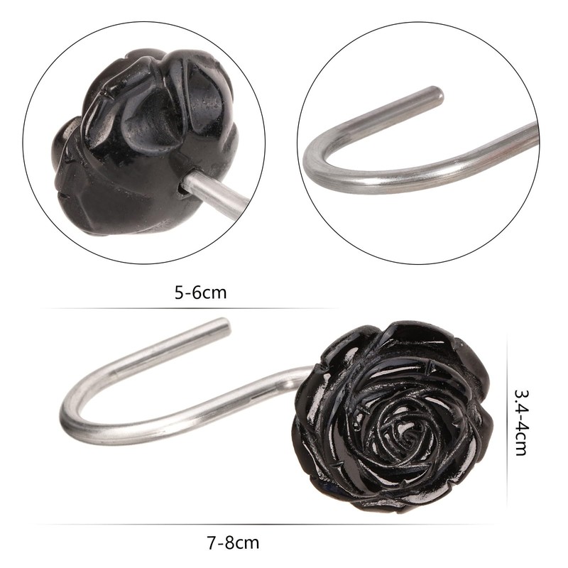 mookaitedecor Set of 4 Black Obsidian S-Shaped Shower Curtain Hooks,