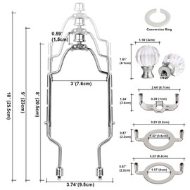 WEAVERBIRD 8 9 10 inch Adjustable Lamp Shade Harp Holder Kit, Heavy Duty Lamp Shade Bracket with 3/8 Standard Saddle, E14 E26 E27 Light Base UNO Fitter Adapter with Lamp Finial (Silver)