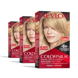 Revlon Colorsilk Beautiful Color Permanent Hair Color, (OLD VERSION) 81 Light Blonde (Pack of 3)