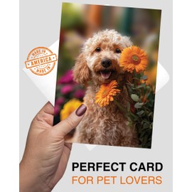 Goldendoodle with Orange Flowers All Occasions Greeting Card from Unique Dogs Party Delights Collection Large 5x7 Inch Blank Inside with Envelope