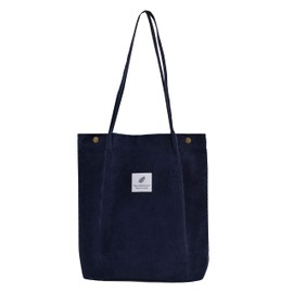 Women's Handbag Corduroy Shopper Cord Tote Bag for Books Travel Everyday School Work Shopping Bag for Girls, navy