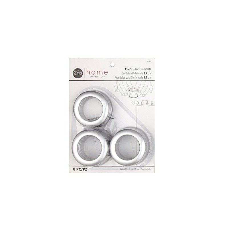 Dritz 1-9/16-Inch Inner Diameter Curtain Grommets, 8-Pack, Brushed Silver