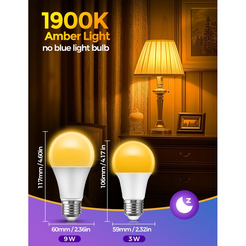 JandCase Amber Light Bulbs for Healthy Sleep, 3W Warm Light
