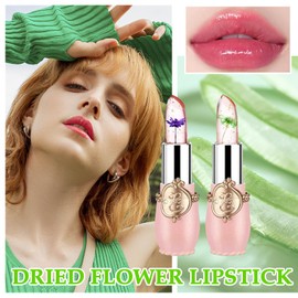 2PCS Crystal Flower Jelly Lipstick,Color Changing Moisturizing Lipstick for Women, Magic Temperature Color Change Lipstick Lip Blam Gloss Makeup Gift Set, Long Lasting Tinted Lip Balm Moisturizer L