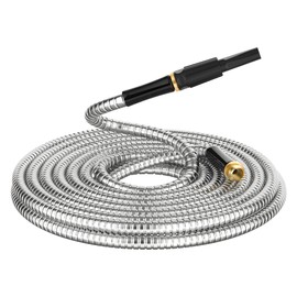 Non-Expandable Metal Garden Hose 50 Feet with Sprayer Nozzle, Flexible, No Kinking, Lightweight & Heavy Duty Water Pipe, Stainless Steel Outdoor Water Hose for Yard 50 ft, Male to Female Connector