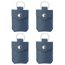 PATIKIL Leather Key Fob, 4 Pack Genuine Leather Keys Cover Portable Key Rings Air Tag Holder for Home Office Cars Keys ID Key Cards, Dark Blue