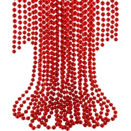Trimming Shop 24 Feet Hanging Metallic Xmas Bead Decoration Shiny Artificial Tinsel String Pearl Chain Christmas Garland Wreath Tree Decorations DIY Art & Craft Home Party Room Gift Décor, Red